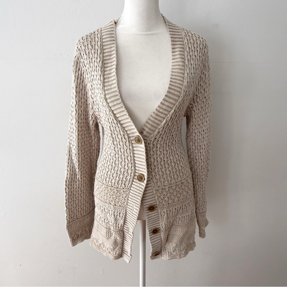 Eddie Bauer Women Cotton Open‎ Knit Cardigan Medium Crunchy Granola Timeless
